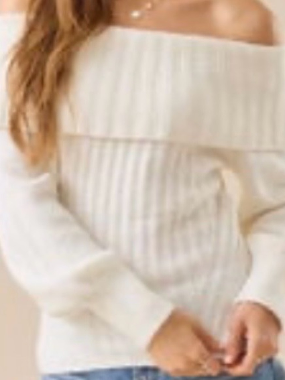 Altar'd State Off-the-Shoulder Cream Ribbed Knit Sweater